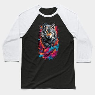 Colorful Angry Wolf Baseball T-Shirt